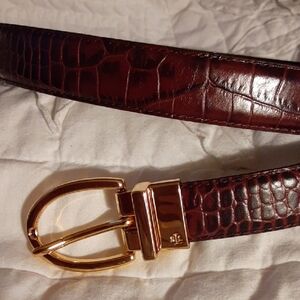 NWOT Lauren Ralph Lauren Dark Brown Croc-Embossed /Black Leather Reversible Belt